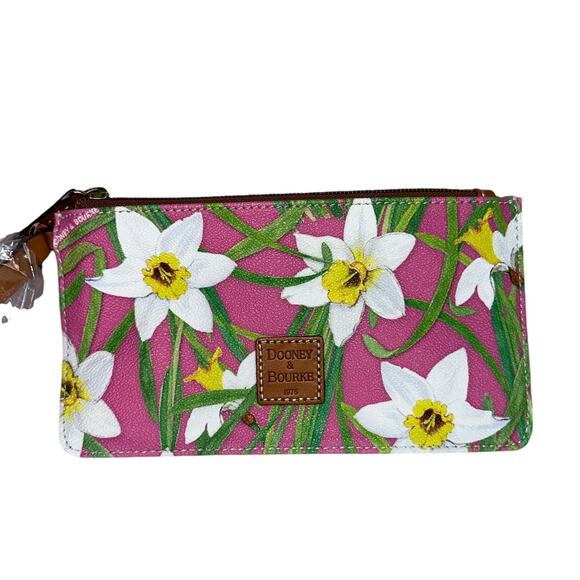 NWOT Dooney & Bourke RARE Daffodil Floral Pink Hawaiian Canvas Leather Wristlet - Picture 2 of 10